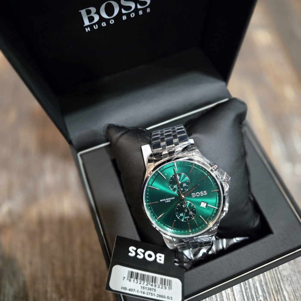 Hugo Boss Silver Watch with Green Dial
